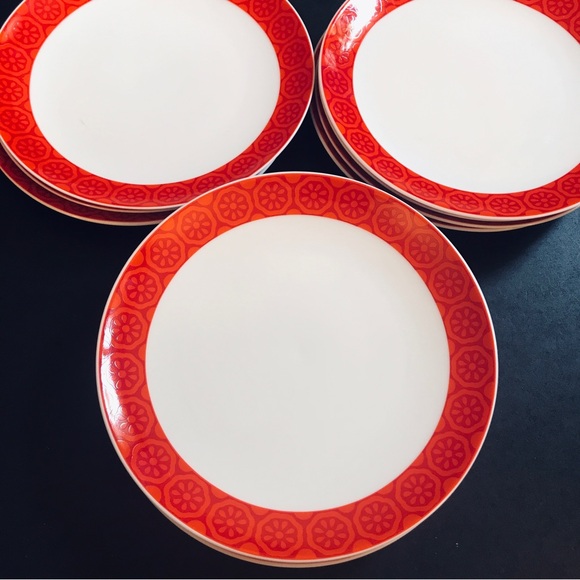 4 Winterling Bavaria Lunch Salad Plates 7.75" Red Orange MCM Floral Daisy 60s - Picture 1 of 16